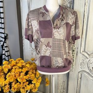 Vintage Alfred Dunner Made in the USA Patchwork Patterned Women's Knit Top